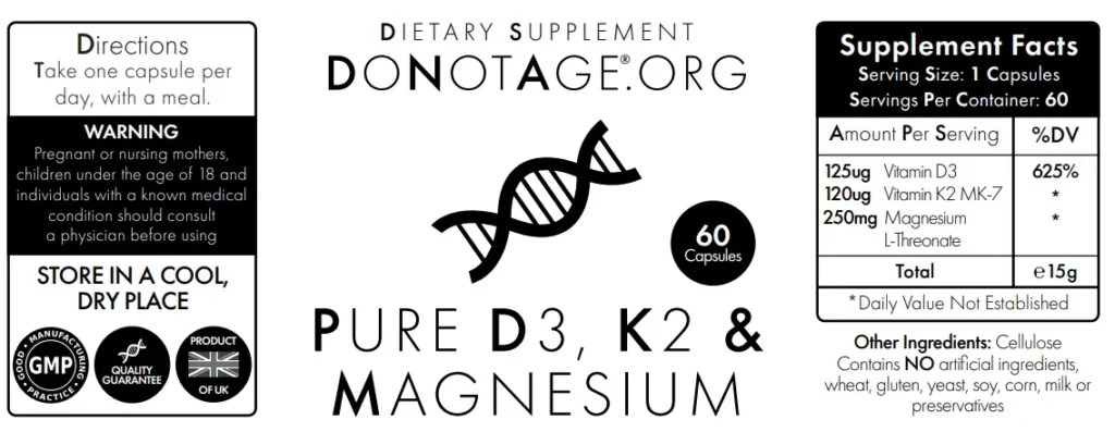 Pure Vitamin D3, K2 & Magnesium – Advanced Bone and Immune Support | DoNotAge | 60 Capsules - product photo 2, HEALTH & Vitamins & Minerals.