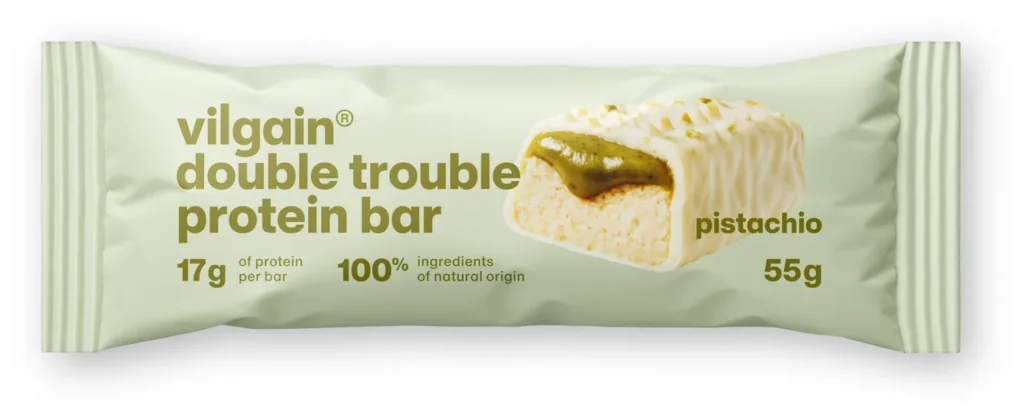 Vilgain Double Trouble Protein Bar – Pistachios | Vilgain | 55g - Science-Backed Performance Vilgain Double Trouble Protein Bar – Pistachios | Vilgain | 55g - product photo 1, FUNCTIONAL FOOD & Protein Snacks & Sweets.