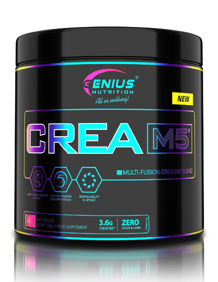 CREA-M5 – Multi-Functional Creatine Blend | Genius Nutrition | 200 Capsules | Clinical-Grade Longevity Protocol, Creatine & SPORT supplement.