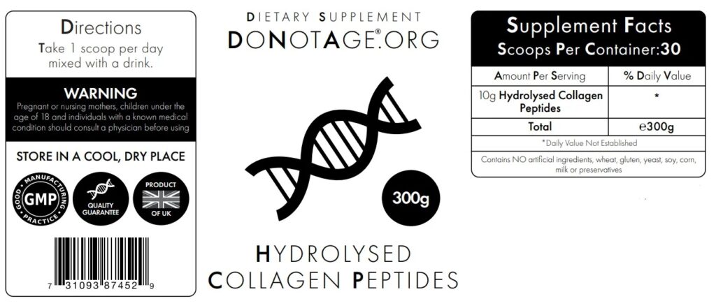Hydrolysed Collagen Peptides – Advanced Skin Support | DoNotAge | 300g - product photo 2, HEALTH & Joints & Collagen.