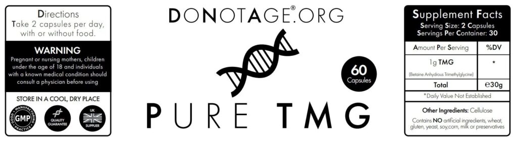 Pure TMG – Trimethylglycine Supplement | DoNotAge | 60 Capsules - Science-Backed Performance Pure TMG – Trimethylglycine Supplement | DoNotAge | 60 Capsules - product photo 1, LONGEVITY & Metabolic Health & Glucose.