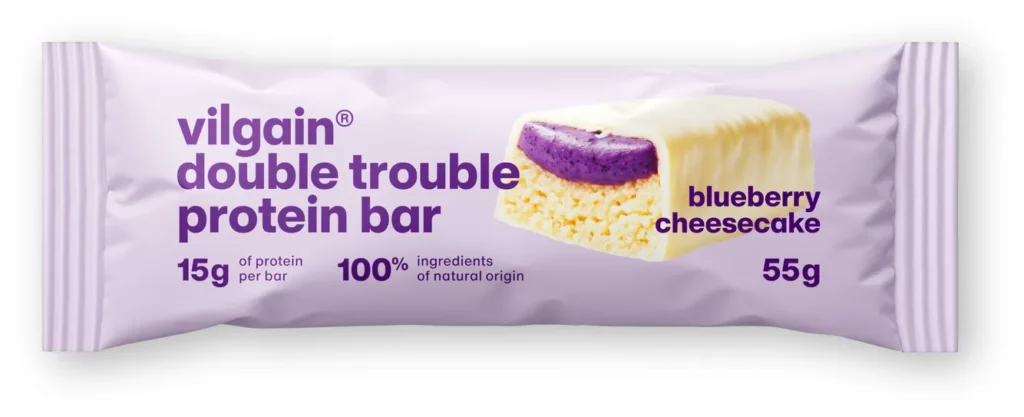 Vilgain Double Trouble Protein Bar – Blueberry Cheesecake | Vilgain | 1 Bar - product photo 1, FUNCTIONAL FOOD & Protein Snacks & Sweets.