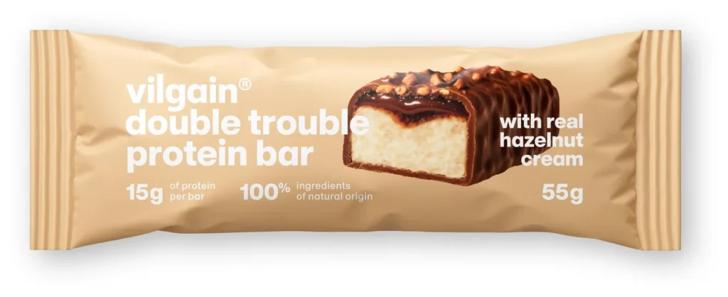 Vilgain Double Trouble Protein Bar Hazelnut Cream 55g | Vilgain | - Science-Backed Performance Vilgain Double Trouble Protein Bar Hazelnut Cream 55g | Vilgain | - product photo 1, FUNCTIONAL FOOD & Protein Snacks & Sweets.