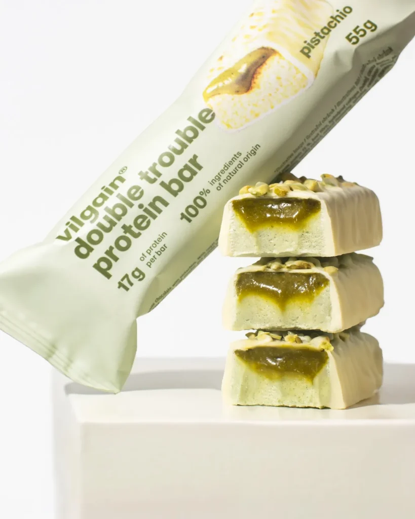 Vilgain Double Trouble Protein Bar – Pistachios | Vilgain | 55g - Science-Backed Performance Vilgain Double Trouble Protein Bar – Pistachios | Vilgain | 55g | Clinical-Grade Longevity Protocol, FUNCTIONAL FOOD & Protein Snacks & Sweets supplement.