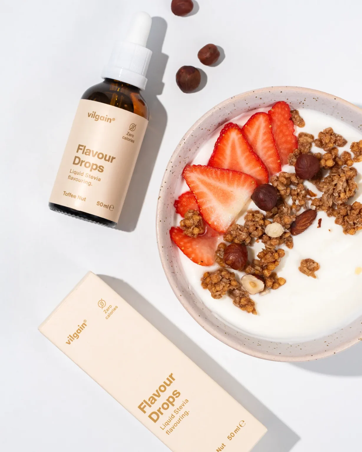 Vilgain Flavour Drops Toffee Nut 50ml gardus užkandis kasdieniam energijos balansui.