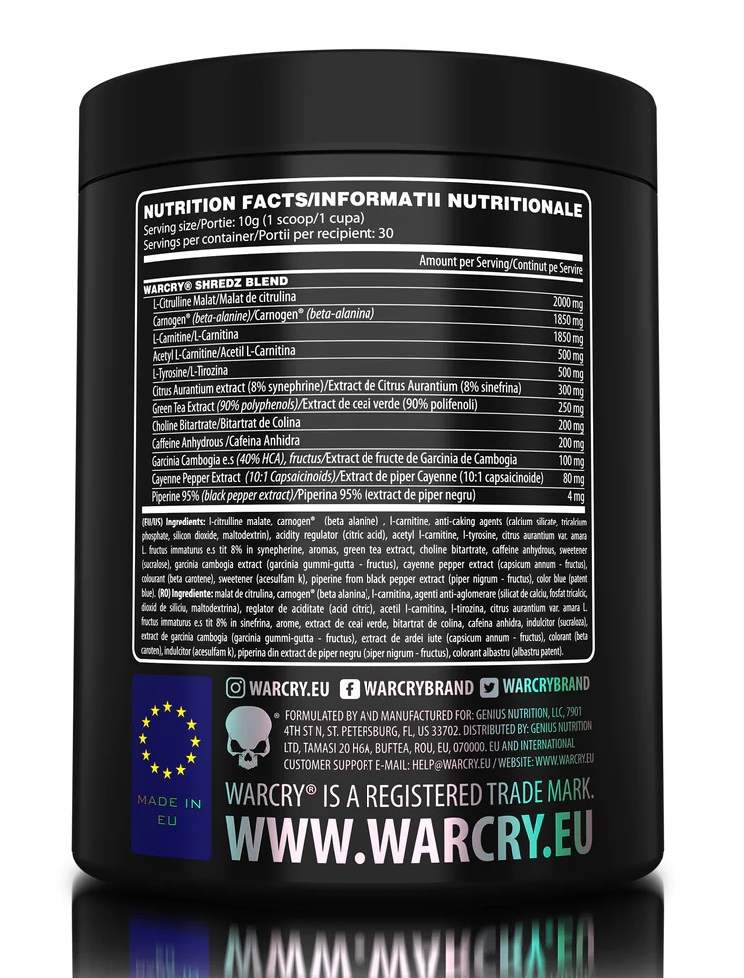 Genius Nutrition WarCry Shredz – Pre-Workout Powder | Genius Nutrition | 300g - product photo 3, Pre-Workout & Energy & SPORT.